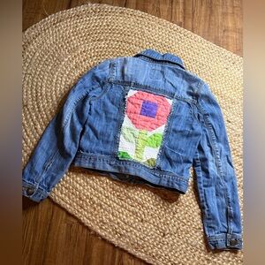 GAP Kids Blue Jean Jacket w Handmade Quilted Flower L